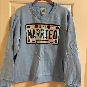 Queen of Sparkles Light Blue 'Just Married' Sweatshirt